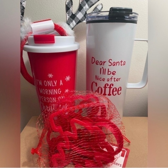9 piece Holiday  Bundle~Travel Mug, Tumbler, Cookie Cutters, & Reindeer Headband - Picture 1 of 5